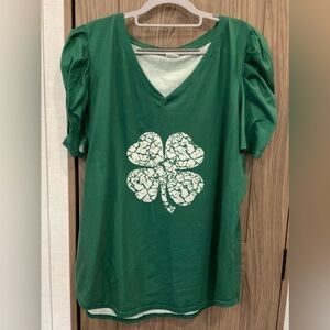 Xieerduo Womens Green Puff Sleeve St Patricks 4 Leaf Clover Tee Size XXL